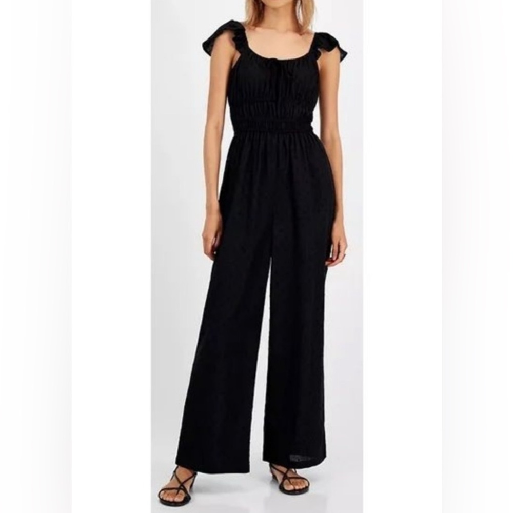 And‎ Now This Black Jumpsuit Wide Leg Ruffle Sleeves Casual Boho Chic